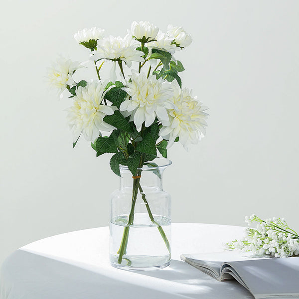 2 Pack | 30inch Ivory Long Stem Artificial Dahlia Flower Spray, Silk Flower Bouquet
