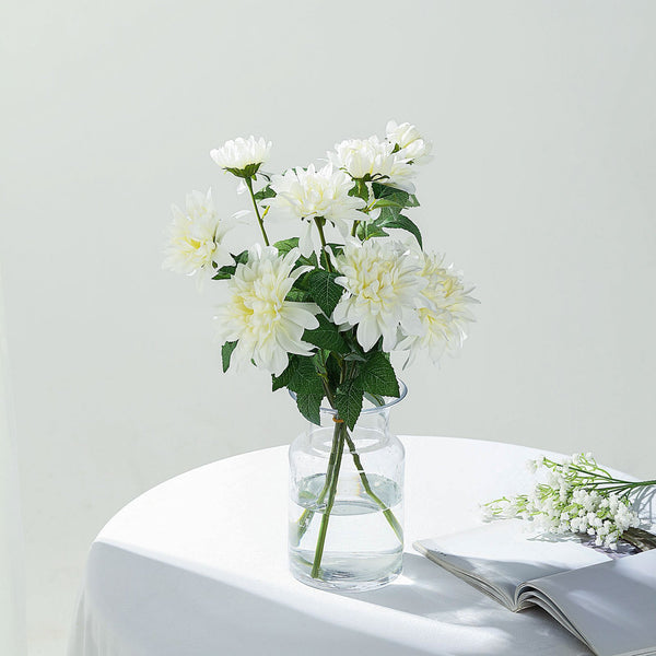 2 Pack | 30inch Ivory Long Stem Artificial Dahlia Flower Spray, Silk Flower Bouquet