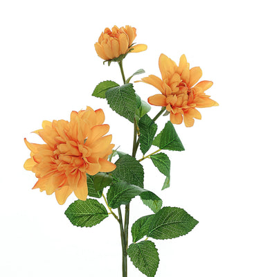 2 Pack | 30inch Orange Long Stem Artificial Dahlia Flower Spray, Silk Flower Bouquet#whtbkgd