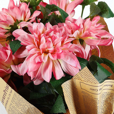 2 Pack | 30inch Pink Long Stem Artificial Dahlia Flower Spray, Silk Flower Bouquet