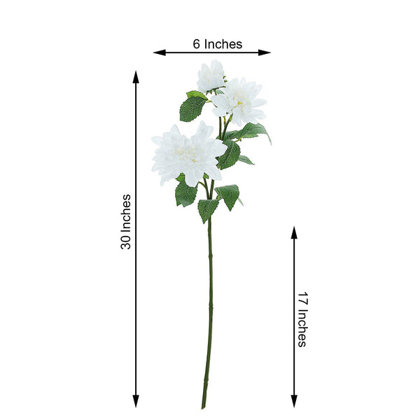 2 Pack | 30inch White Long Stem Artificial Dahlia Flower Spray, Silk Flower Bouquet