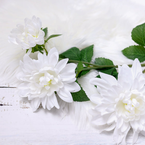 2 Pack | 30inch White Long Stem Artificial Dahlia Flower Spray, Silk Flower Bouquet