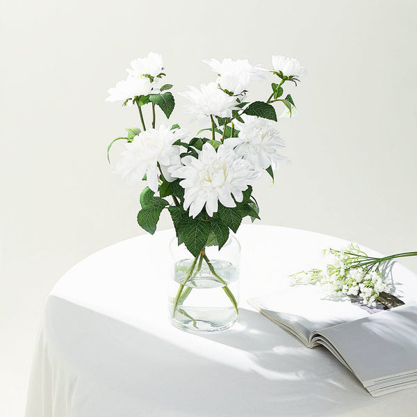 2 Pack | 30inch White Long Stem Artificial Dahlia Flower Spray, Silk Flower Bouquet