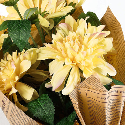 2 Pack | 30inch Yellow Long Stem Artificial Dahlia Flower Spray, Silk Flower Bouquet