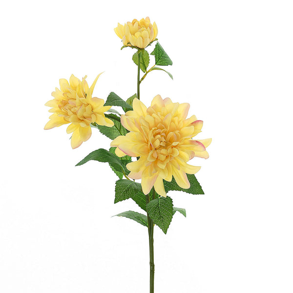 2 Pack | 30inch Yellow Long Stem Artificial Dahlia Flower Spray, Silk Flower Bouquet#whtbkgd