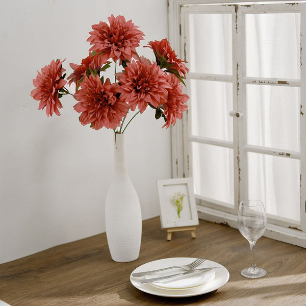 Pack of 2 | 20" Dusty Rose Terracotta Dahlia Flower Bushes, Artificial Wedding Bouquets, Dahlia Spray