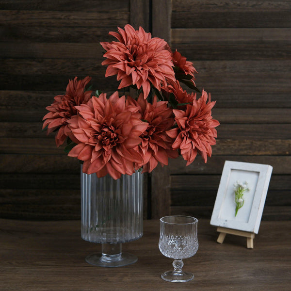 Pack of 2 | 20" Dusty Rose Terracotta Dahlia Flower Bushes, Artificial Wedding Bouquets, Dahlia Spray