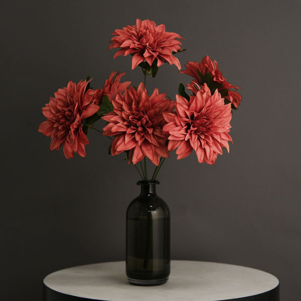Pack of 2 | 20" Dusty Rose Terracotta Dahlia Flower Bushes, Artificial Wedding Bouquets, Dahlia Spray