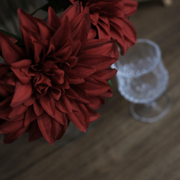 Pack of 2 | 20inch Burgundy Dahlia Flower Bushes, Artificial Wedding Bouquets