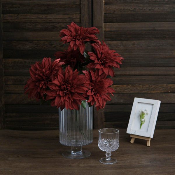 Pack of 2 | 20inch Burgundy Dahlia Flower Bushes, Artificial Wedding Bouquets