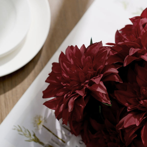 Pack of 2 | 20inch Burgundy Dahlia Flower Bushes, Artificial Wedding Bouquets