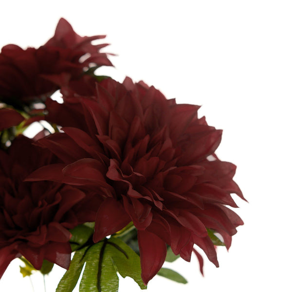 Pack of 2 | 20inch Burgundy Dahlia Flower Bushes, Artificial Wedding Bouquets