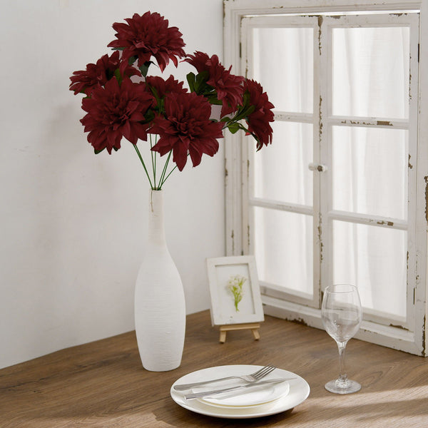 Pack of 2 | 20inch Burgundy Dahlia Flower Bushes, Artificial Wedding Bouquets