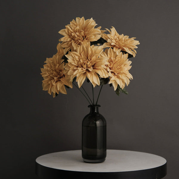 Pack of 2 | 20inch Champagne Dahlia Flower Bushes, Artificial Wedding Bouquets
