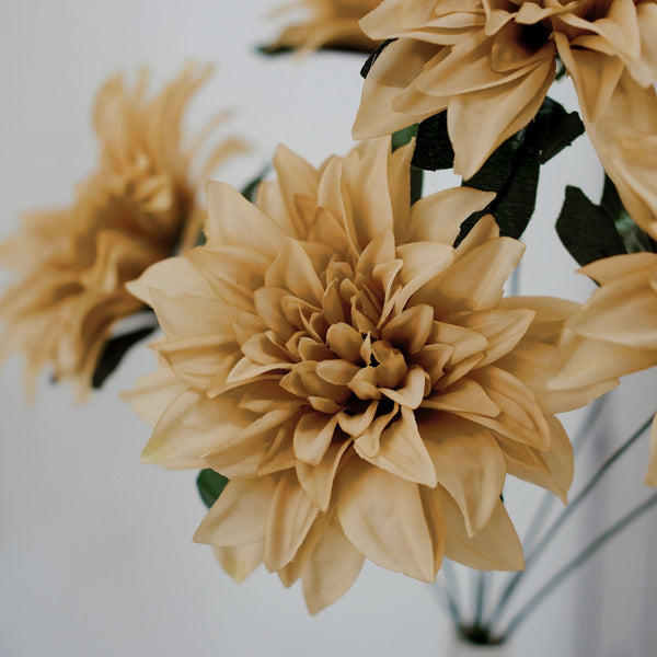 Pack of 2 | 20inch Champagne Dahlia Flower Bushes, Artificial Wedding Bouquets#whtbkgd