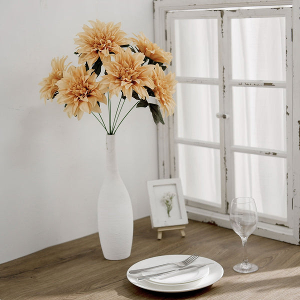 Pack of 2 | 20inch Champagne Dahlia Flower Bushes, Artificial Wedding Bouquets