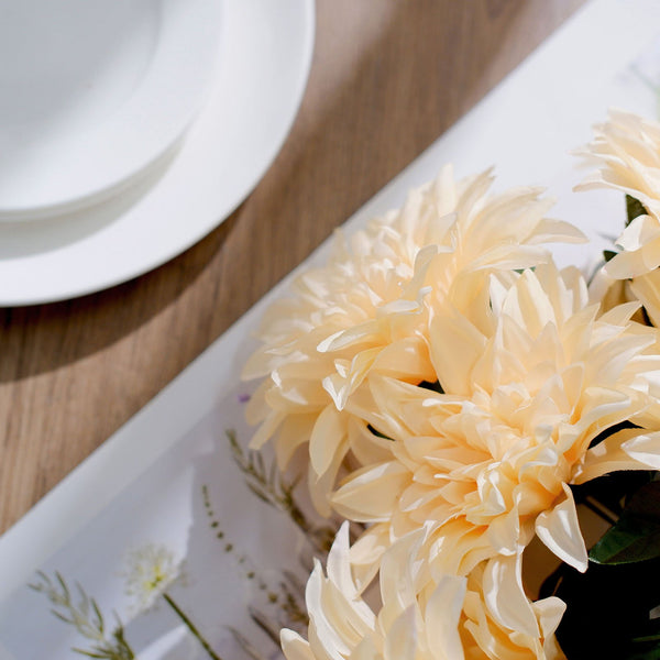 Pack of 2 | 20inch Cream Dahlia Flower Bushes, Artificial Wedding Bouquets