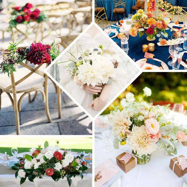 Pack of 2 | 20inch Champagne Dahlia Flower Bushes, Artificial Wedding Bouquets