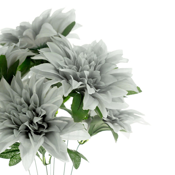 Pack of 2 | 20inch Silver Dahlia Flower Bushes, Artificial Wedding Bouquets