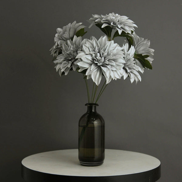 Pack of 2 | 20inch Silver Dahlia Flower Bushes, Artificial Wedding Bouquets