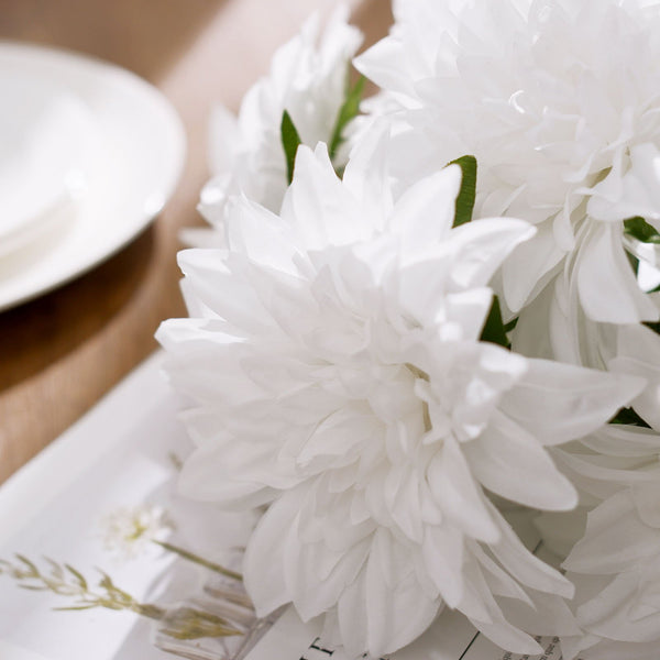 Pack of 2 | 20inch White Dahlia Flower Bushes, Artificial Wedding Bouquets