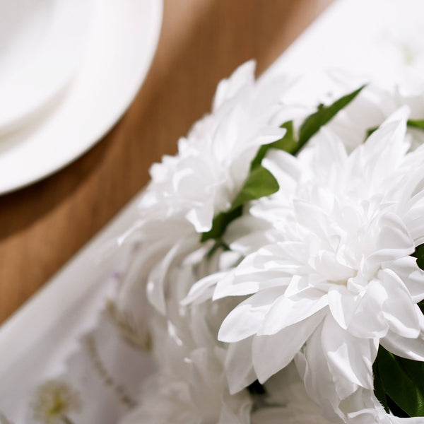 Pack of 2 | 20inch White Dahlia Flower Bushes, Artificial Wedding Bouquets