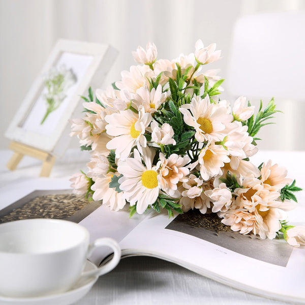 4 Pack | 11inch Artificial Daisy Flower Bushes, Silk Flowers For Vases - Rose Gold/Blush