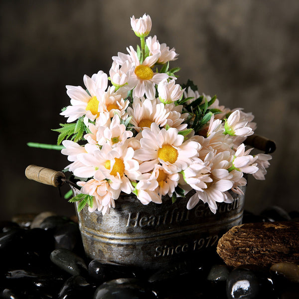 4 Pack | 11inch Artificial Daisy Flower Bushes, Silk Flowers For Vases - Rose Gold/Blush