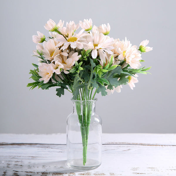 4 Pack | 11inch Artificial Daisy Flower Bushes, Silk Flowers For Vases - Rose Gold/Blush