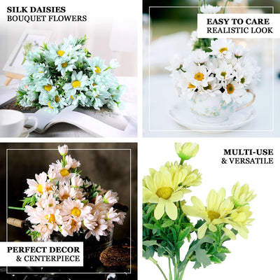4 Pack  11 White Artificial Daisy Flower Bushes Silk Flower Bouquet