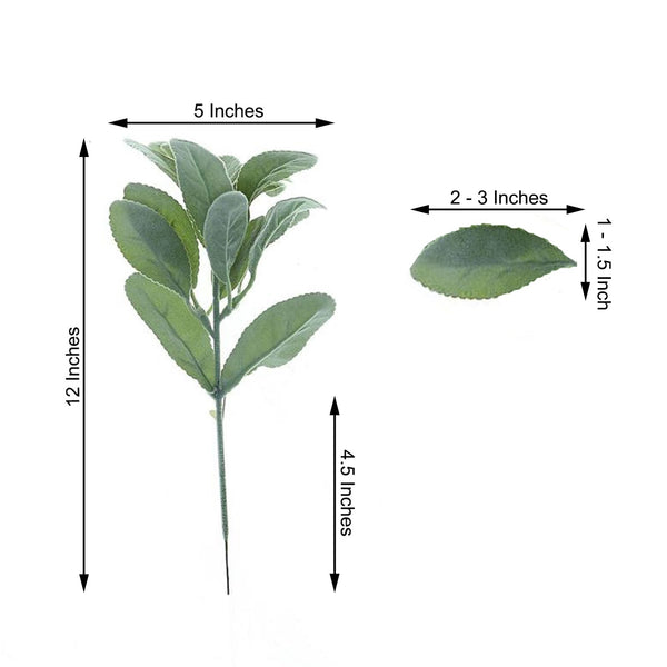 Pack of 4 | 12inch Frosted Green Artificial Flocked Lambs Ear Leaf Spray