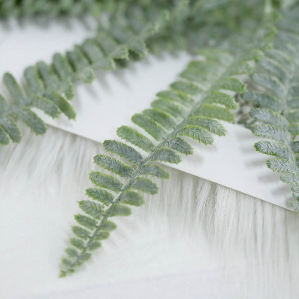 2 Bushes | 18Inch Artificial Boston Fern Leaf Stems, Faux Fern Plants Decor - Frosted Green