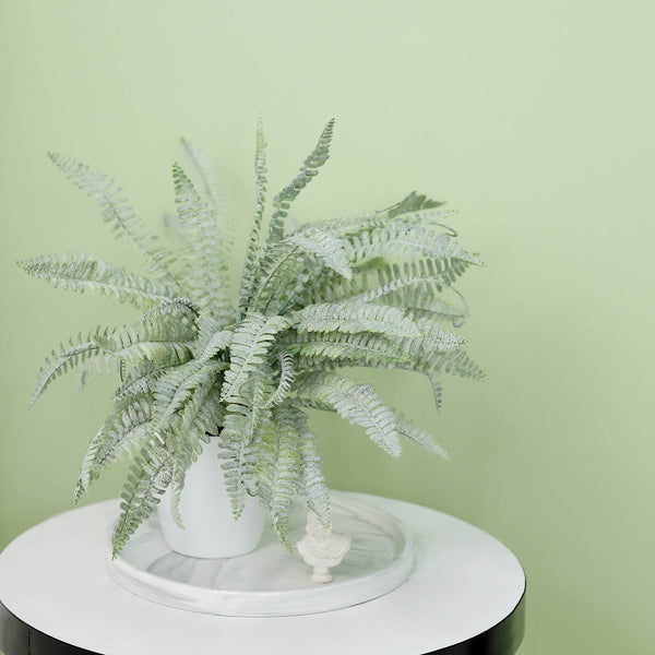 2 Bushes | 18Inch Artificial Boston Fern Leaf Stems, Faux Fern Plants Decor - Frosted Green