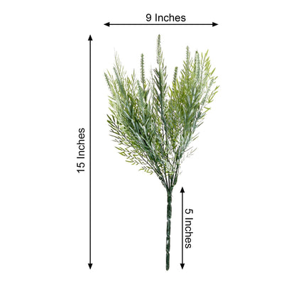 2 Bushes | 15" Sagebrush Faux Fern Stems, Artificial Plants Greenery Decor - Frosted Green