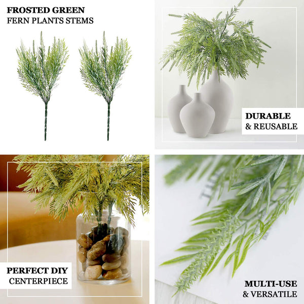 2 Bushes | 15Inch Sagebrush Faux Fern Stems, Artificial Plants Greenery Decor - Frosted Green