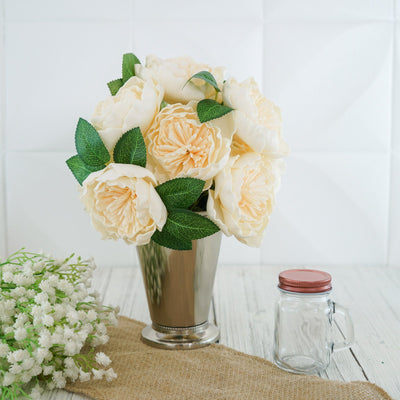 16 Pack | 4inch Artificial Blooming Silk Peonies, Real Touch Faux Flowers with Stem and Leaves