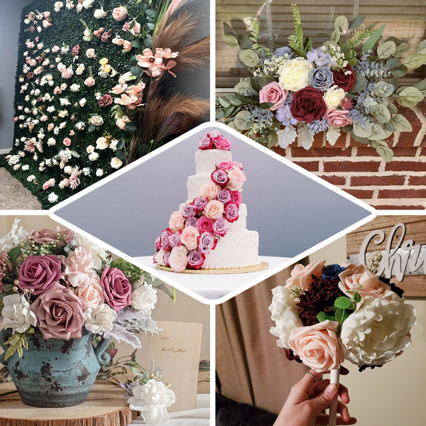 Artificial Roses, Peonies, Daisy & Hydrangea Mix Faux Flowers Box with Stem and Leaves