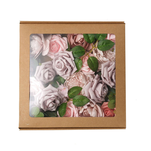 Artificial Roses, Peonies, Daisy & Hydrangea Mix Faux Flowers Box with Stem and Leaves
