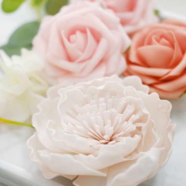 Artificial Roses, Peonies, Daisy & Hydrangea Mix Faux Flowers Box with Stem and Leaves