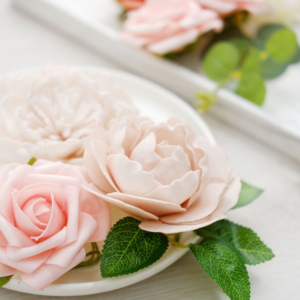 Artificial Roses, Peonies, Daisy & Hydrangea Mix Faux Flowers Box with Stem and Leaves