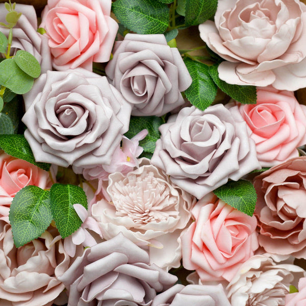 Artificial Roses, Peonies, Daisy & Hydrangea Mix Faux Flowers Box with Stem and Leaves#whtbkgd#whtbkgd