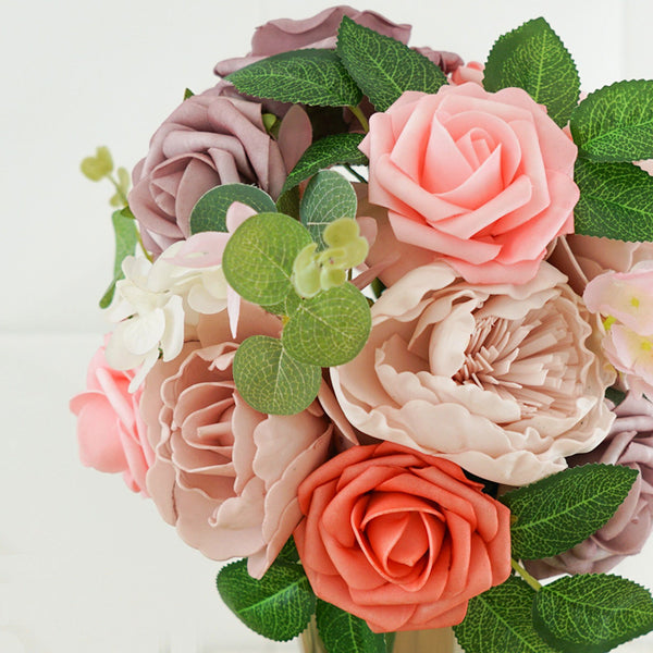 Artificial Roses, Peonies, Daisy & Hydrangea Mix Faux Flowers Box with Stem and Leaves
