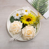 Artificial Silk Sunflowers & Foam Roses Mix Faux Flowers Box With Stem and Leaves - Cream/White