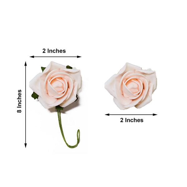 24 Pcs | 2inch Rose Gold/Blush Foam Rose With Stem And Leaves - 16 Colors