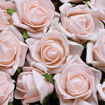 24 Pcs | 2inch Rose Gold/Blush Foam Rose With Stem And Leaves - 16 Colors#whtbkgd