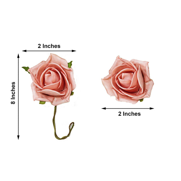 24 Roses | 2inch Dusty Rose Artificial Foam Rose With Stem And Leaves - 16 Colors