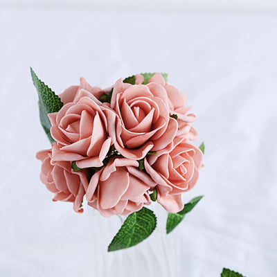24 Roses | 2inch Dusty Rose Artificial Foam Rose With Stem And Leaves - 16 Colors