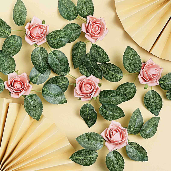 24 Roses | 2inch Dusty Rose Artificial Foam Rose With Stem And Leaves - 16 Colors