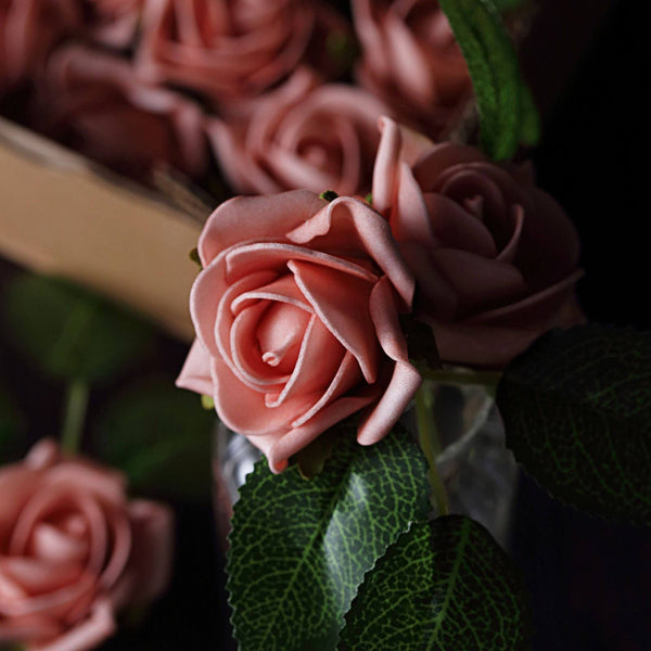24 Roses | 2inch Dusty Rose Artificial Foam Rose With Stem And Leaves - 16 Colors