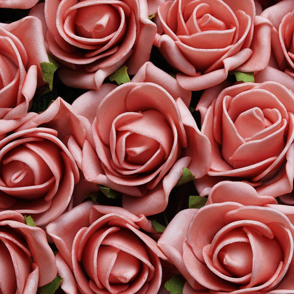 24 Roses | 2inch Dusty Rose Artificial Foam Rose With Stem And Leaves - 16 Colors#whtbkgd
